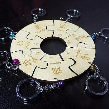 原木圓形拼圖鑰匙圈組(7入)